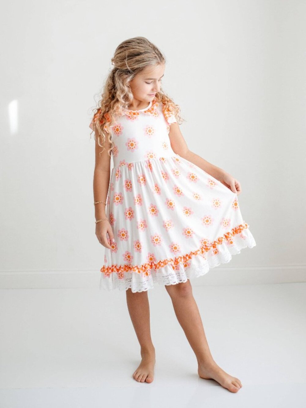 Pink & Cantaloupe Flower Check Summer Dress